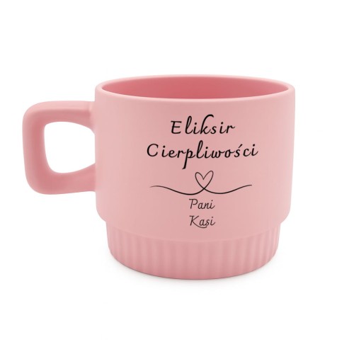 Różowy kubek VENTI 300 ml Eliksir Cierpliwości z imieniem, nadruk po obu stronach