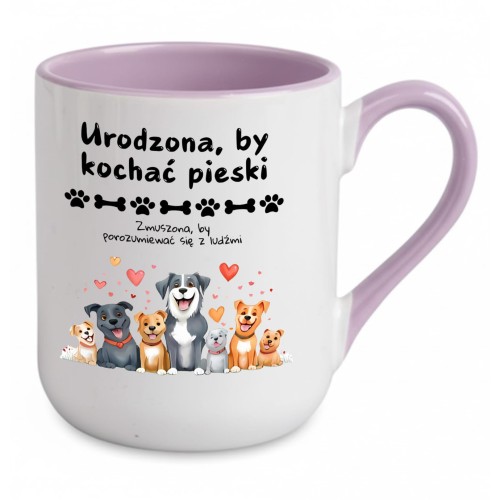 Fioletowy Kubek z pieskami i napisem Urodzona, by kochać pieski