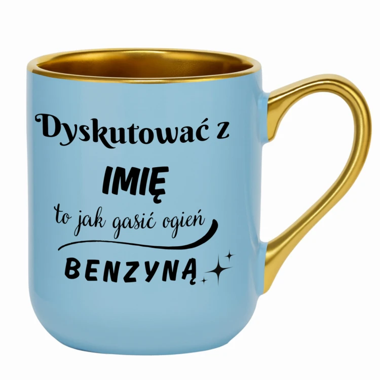 personalizowany kubek z imieniem w kolorze błękitnym glamour
