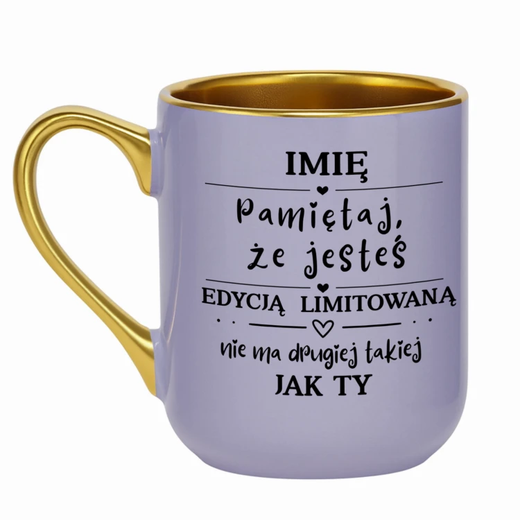 personalizowany kubek z imieniem w kolorze fioletowym glamour