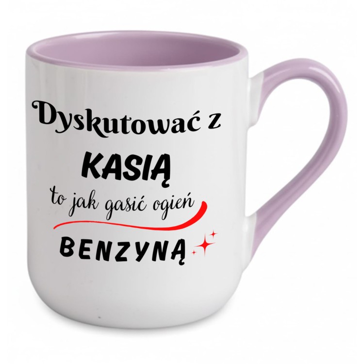 Kubek z kolorowym uchem i nadrukiem Dyskutować z Anią to jak gasić ogień benzyną