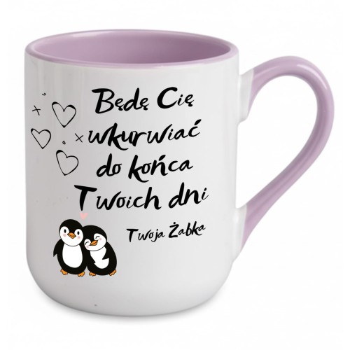 kubek z nadrukiem będę cię wkurwiać do końca twoich dni personalizacja fioletowy