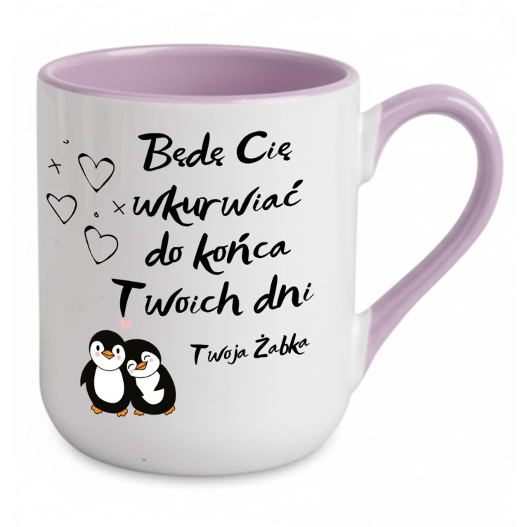 kubek z nadrukiem będę cię wkurwiać do końca twoich dni personalizacja fioletowy
