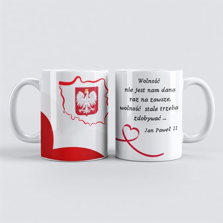 Kubek z cytatem Jana Pawła II i godłem Polski