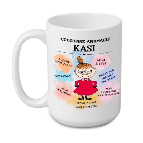 śmieszny kubek z imieniem codzienne afirmacje dla przyjaciółki – nadruk po obu stronach alexgrawer.pl
