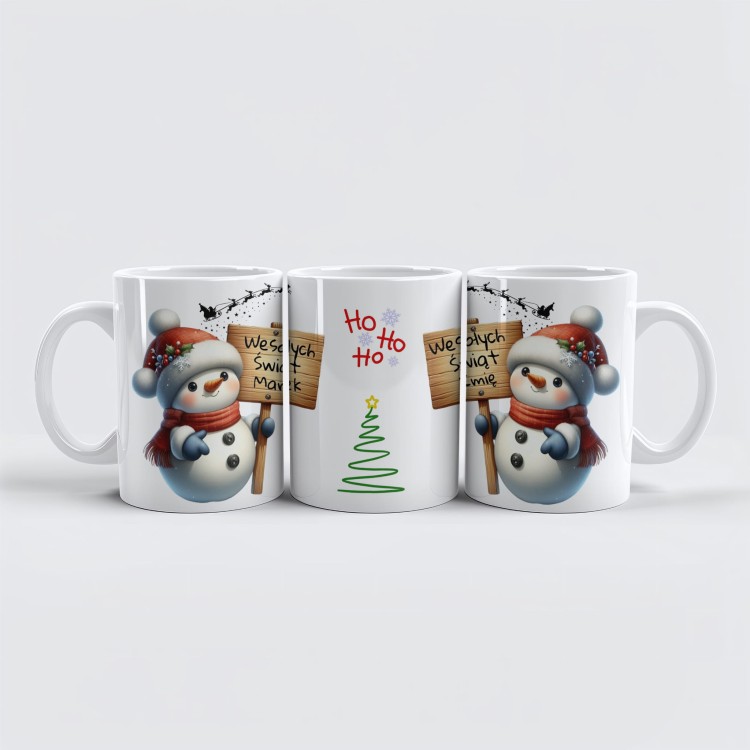 personalizowany kubek Wesołych Świąt z choinką