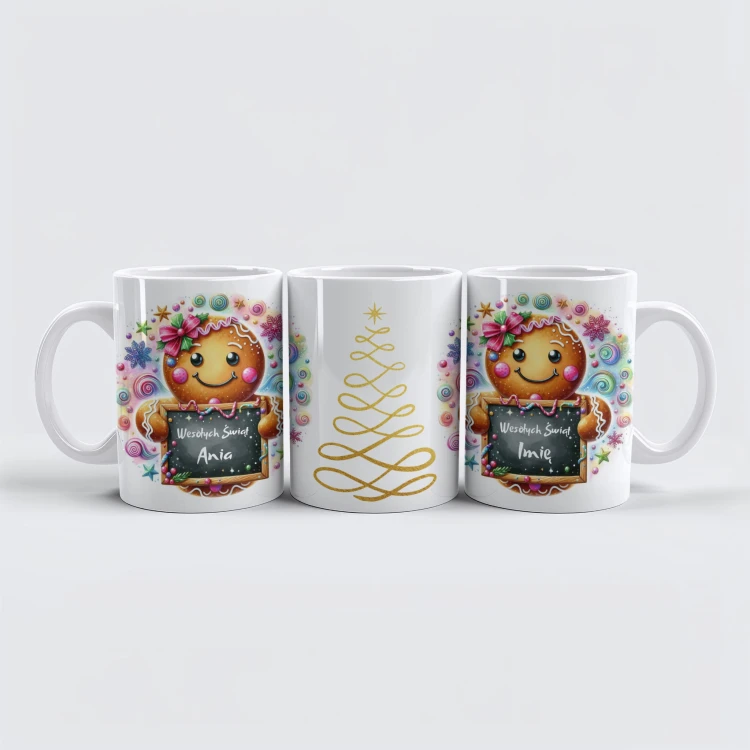 personalizowany kubek Wesołych Świąt z choinką