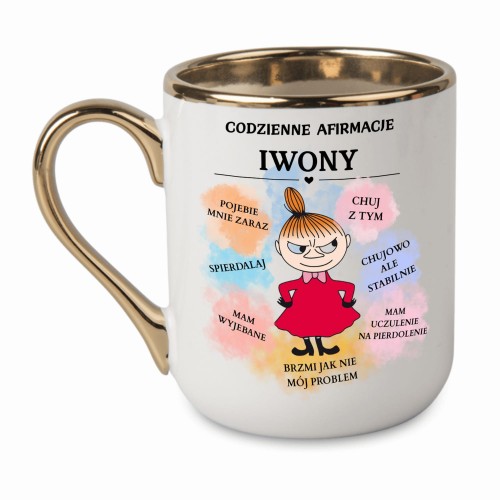 kubek personalizowany z napisem chuj z tym i złotym rantem