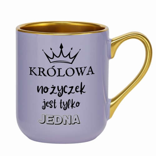 fioletowy kubek królowa nożyczek personalizowany