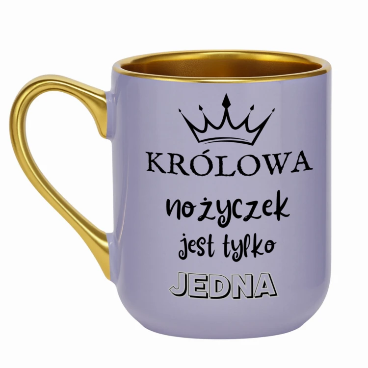 prezent dla fryzjerki fioletowy kubek ze złotym rantem