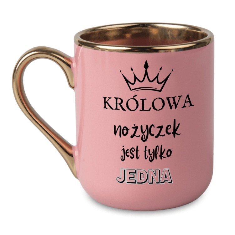 kubek dla fryzjerki różowy ze złotym rantem i uchem