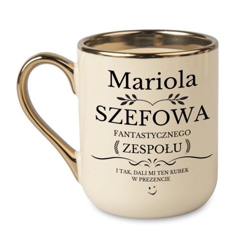 kubek dla szefowej kremowy ze złotym rantem