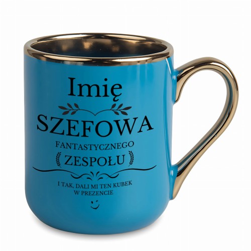 niebieski kubek dla szefowej ze złotym rantem