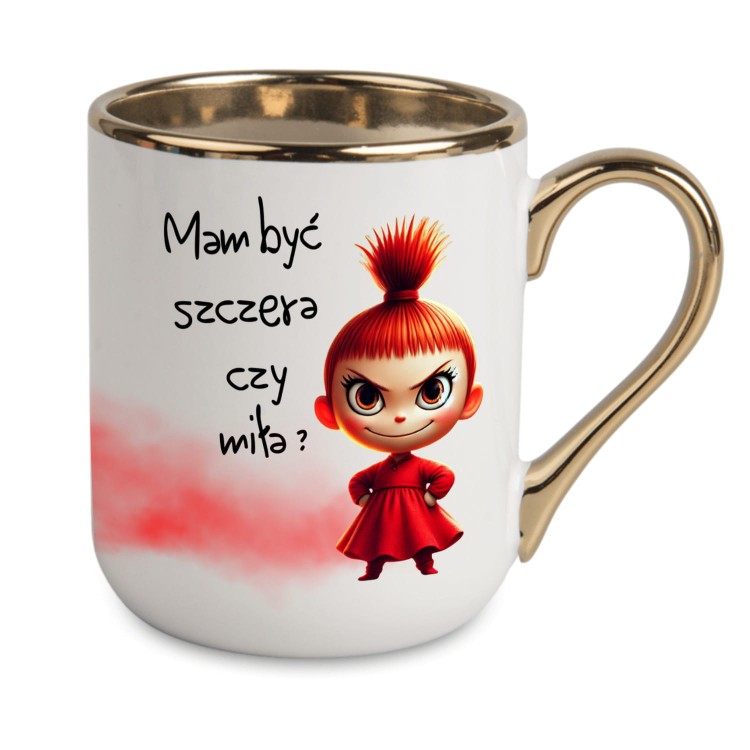 kubek personalizowany z napisem mam być szczera czy miła