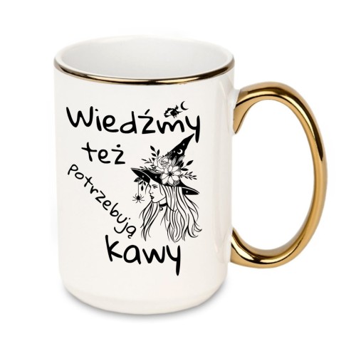 elegancki kubek czarownicy 440 ml ze złotym rantem i uchem