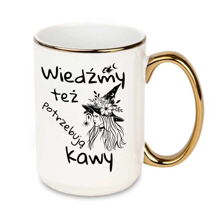 elegancki kubek czarownicy 440 ml ze złotym rantem i uchem
