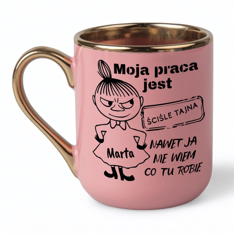 różowy kubek z Małą Mi personalizowany imieniem