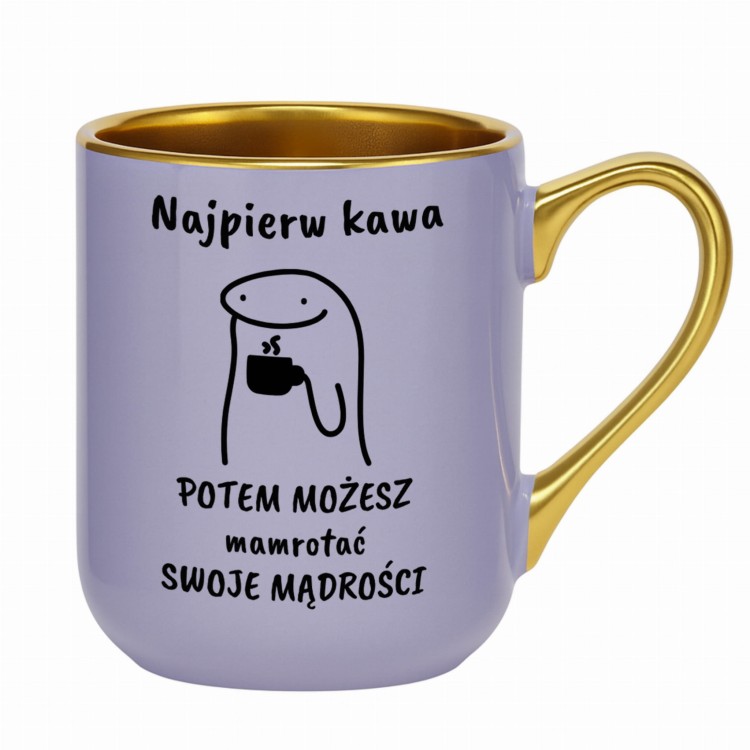śmieszny kubek fioletowy ze złotym uchem alexgrawer