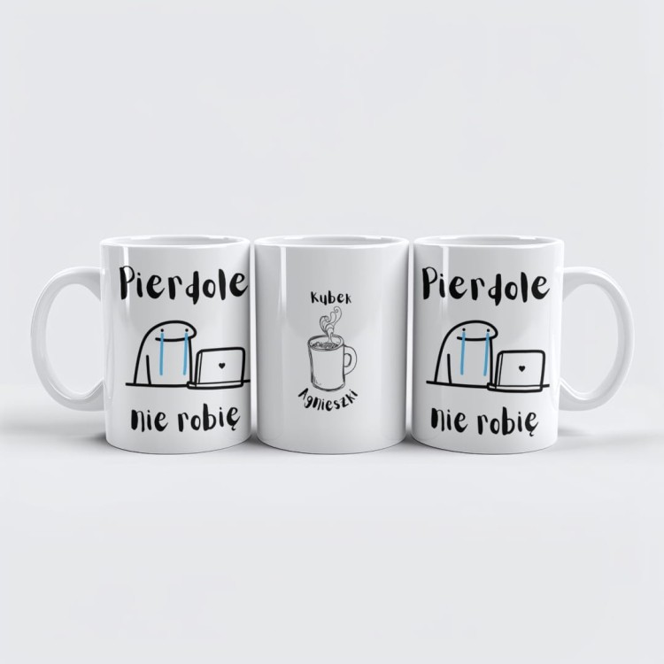 biały kubek ceramiczny 330 ml z nadrukiem Pierdolę nie robię