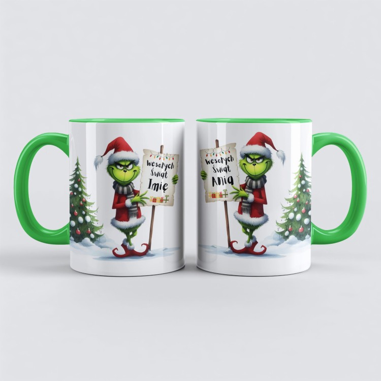 zielony kubek świąteczny Grinch z imieniem