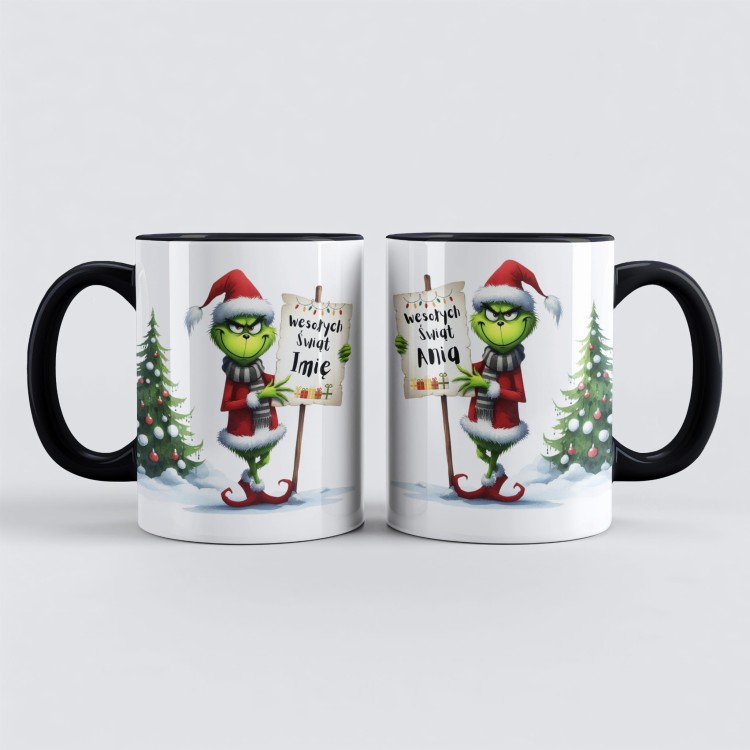 czarny kubek świąteczny Grinch z imieniem