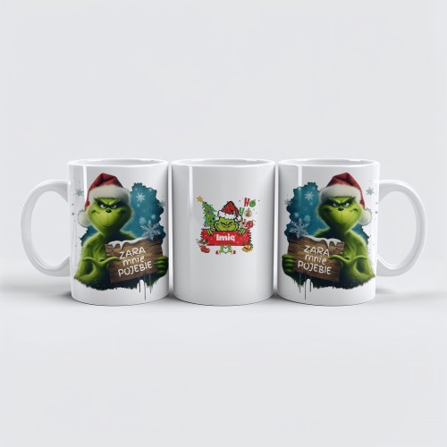 śmieszny kubek Grinch z napisem Zara mnie pojebie – idealny prezent na święta