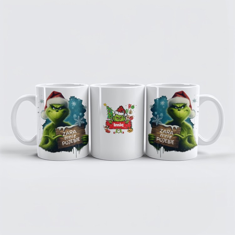 śmieszny kubek Grinch z napisem Zara mnie pojebie – idealny prezent na święta