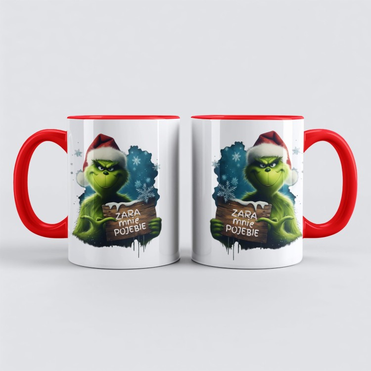kubek czerwony Grinch Zara mnie pojebie z imieniem