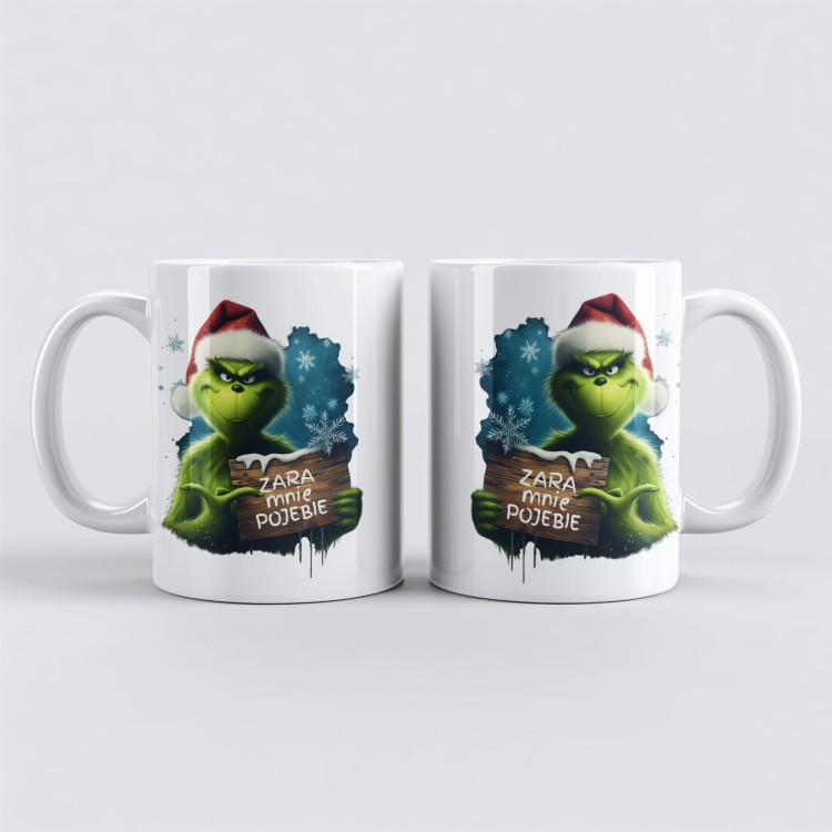 biały kubek Grinch Zara mnie pojebie z imieniem