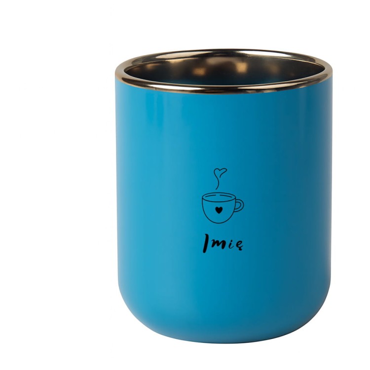 śmieszny kubek ceramiczny w kolorze niebieskim z nadrukiem po obu stronach, idealny prezent z personalizacją imienia