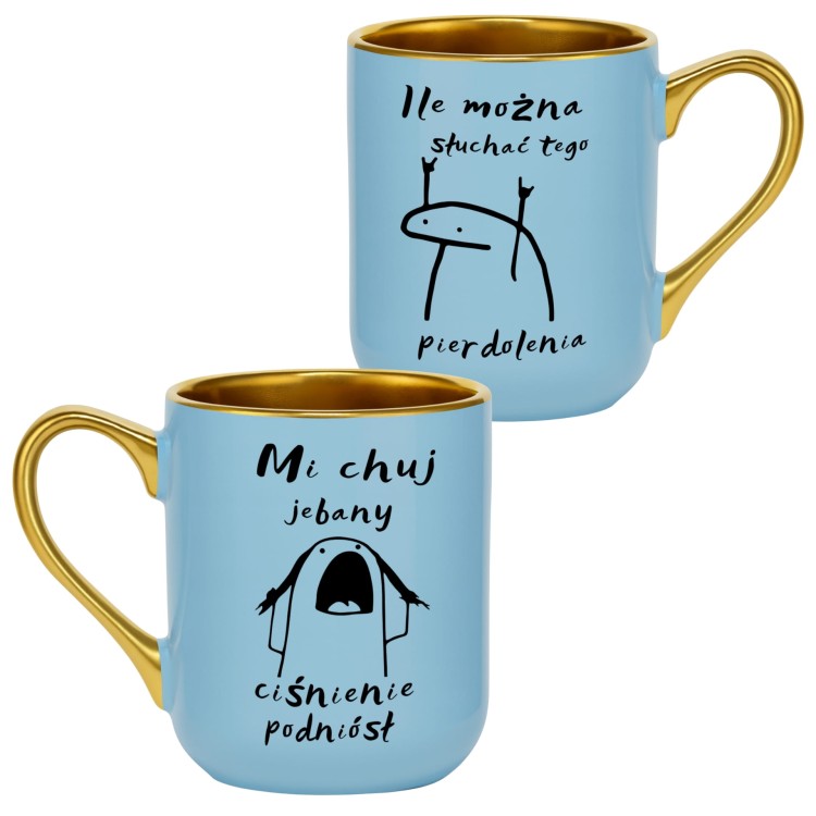 śmieszny kubek w kolorze jasnoniebieskim z nadrukiem humorystycznym i możliwością personalizacji