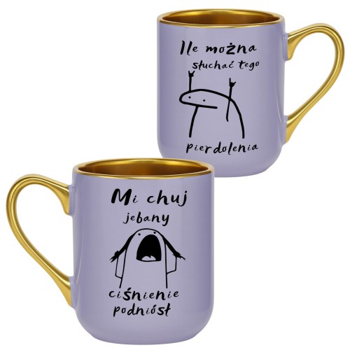 śmieszny fioletowy kubek z napisem i grafiką, idealny prezent dla kobiet z poczuciem humoru