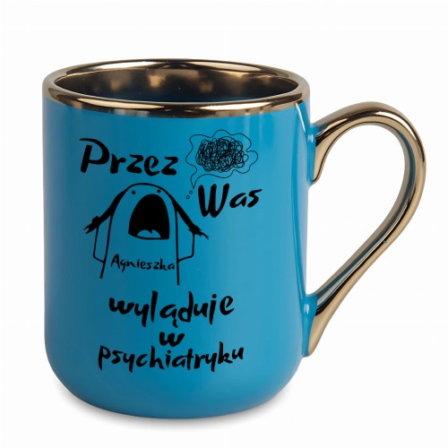 humorystyczny kubek niebieski personalizacja imieniem alexgrawer