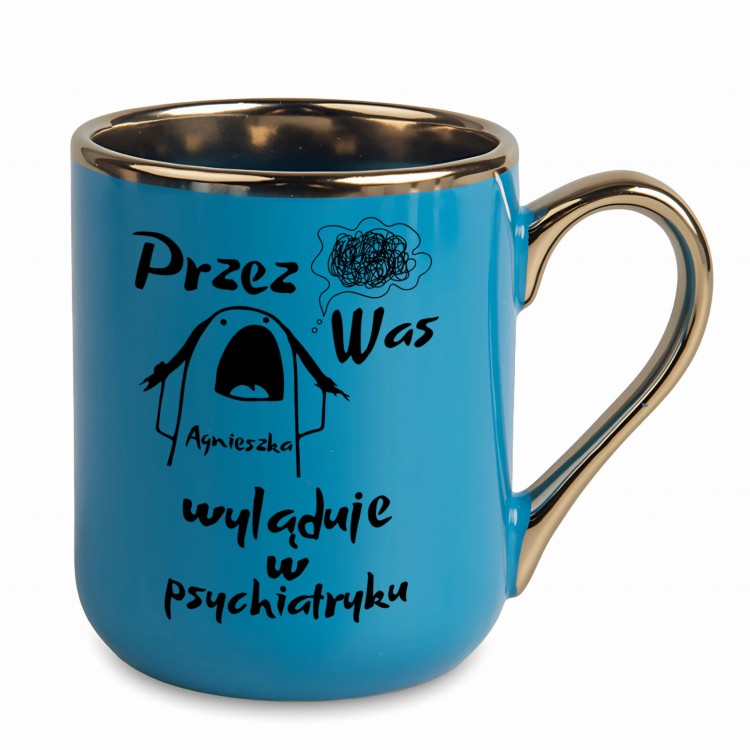 humorystyczny kubek niebieski personalizacja imieniem alexgrawer