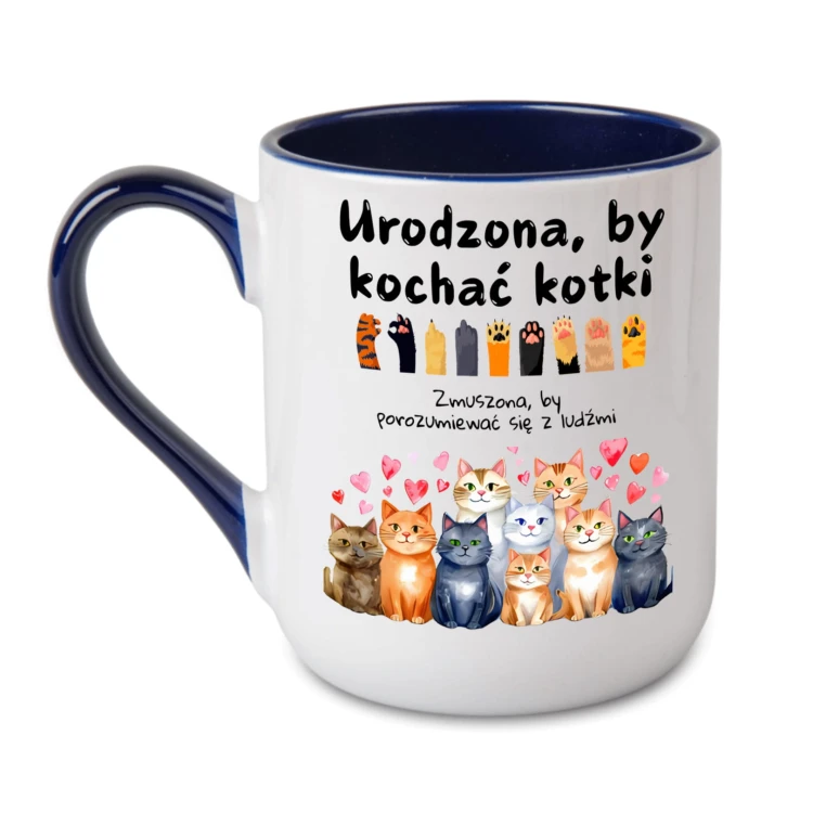 Granatowy personalizowany kubek Alex 330 ml dla miłośniczki kotów