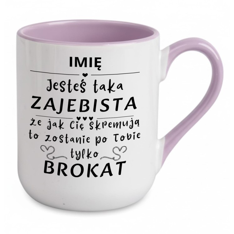 kubek fioletowy personalizowany jesteś taka zajebista brokat