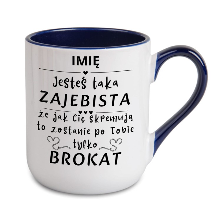 kubek granatowy personalizowany jesteś taka zajebista brokat