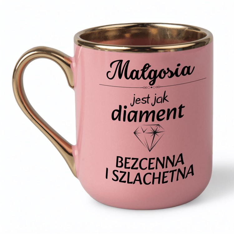 różowy kubek prezent dla kobiety z możliwością dodania imienia i grafiką diamentu