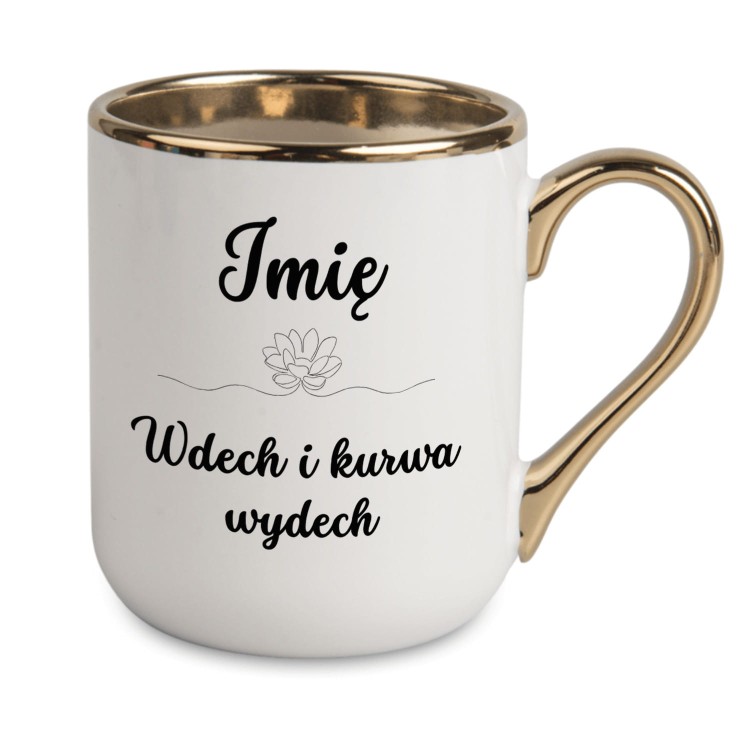 Personalizowany kubek Wdech i kurwa wydech z imieniem – Elegant biały 330 ml
