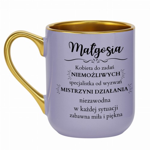 Elegancki fioletowy kubek z nadrukiem po obu stronach i możliwością dodania imienia