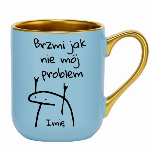 Personalizowany jasnoniebieski kubek z minimalistyczną grafiką i miejscem na imię