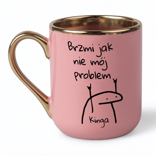 Personalizowany różowy kubek z minimalistyczną grafiką i miejscem na imię
