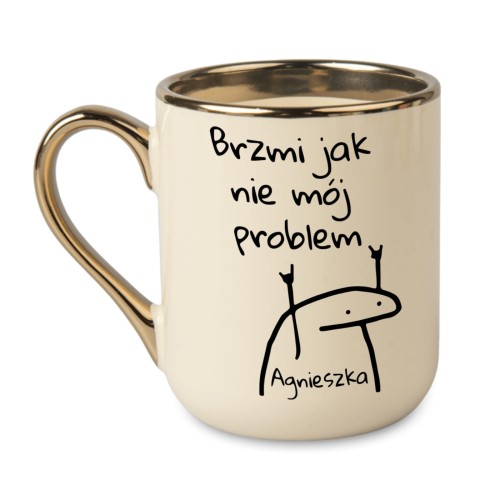 Personalizowany kremowy kubek z minimalistycznym rysunkiem i miejscem na imię