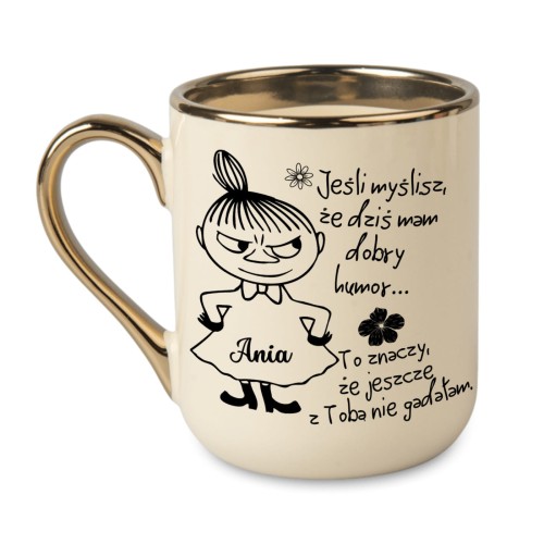 Personalizowany kubek z Małą Mi, imieniem na sukience i humorystycznym napisem