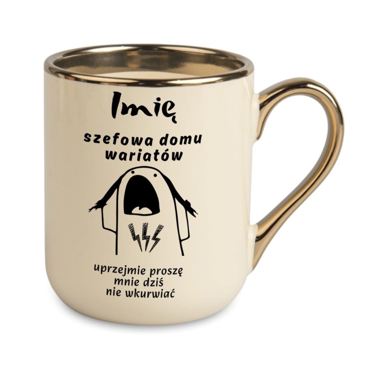 kubek szefowa domu wariatów personalizowany kremowy