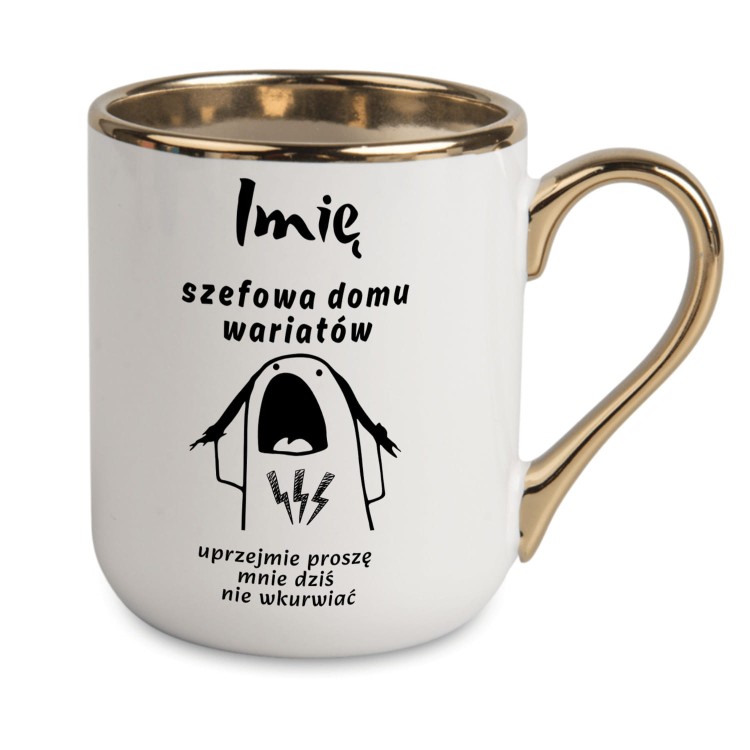 biały kubek szefowa domu wariatów personalizowany