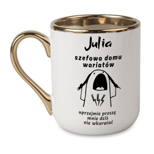 kubek z imieniem biały złote ucho sublimacja humorystyczny