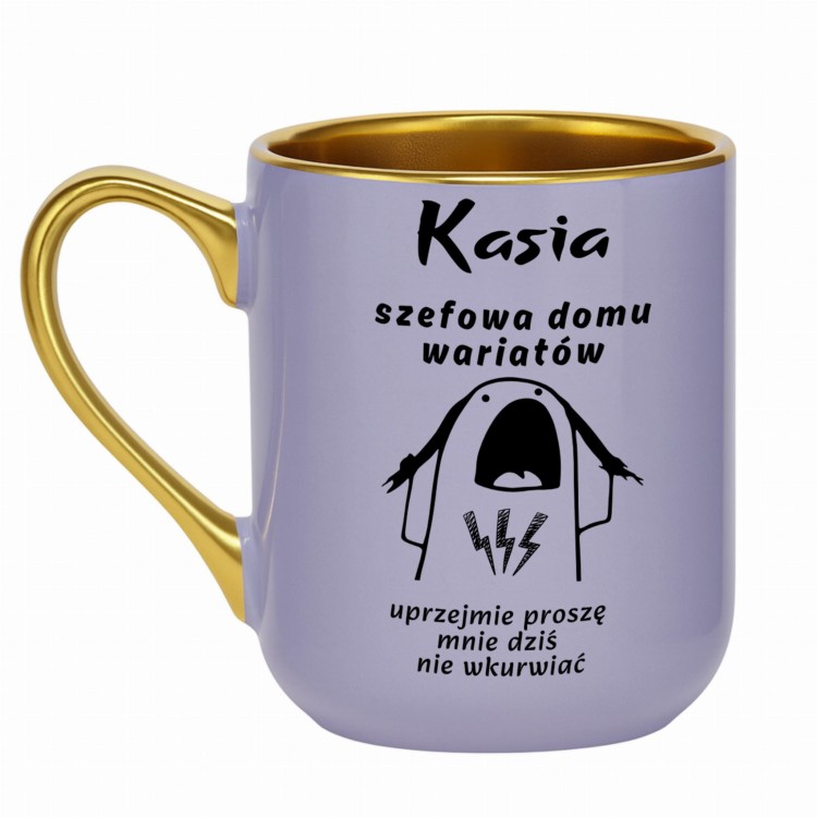 kubek fioletowy złote ucho humorystyczny sublimacja