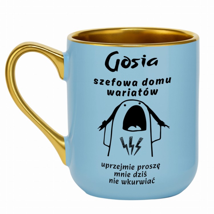 jasnoniebieski kubek szefowa domu wariatów personalizowany