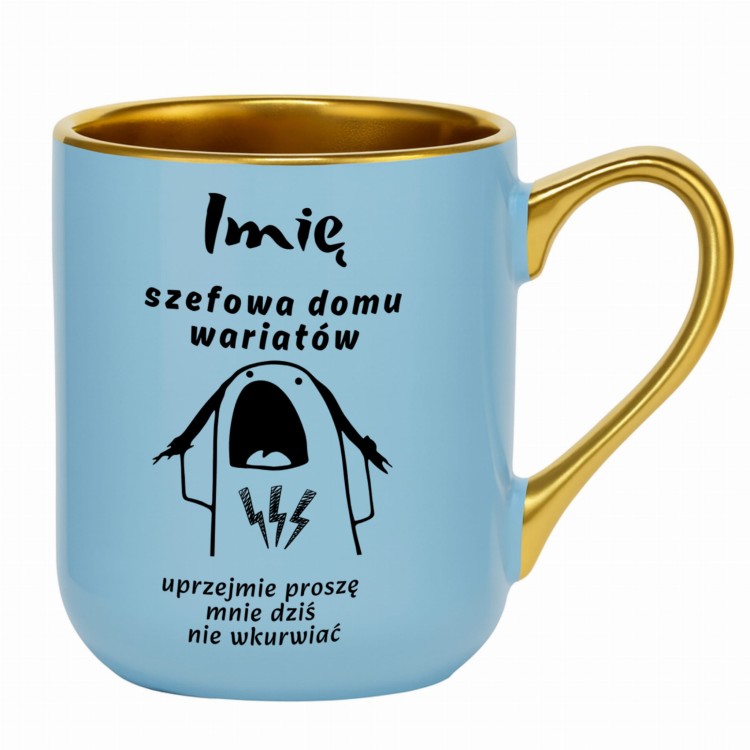 kubek jasnoniebieski złote ucho humorystyczny sublimacja